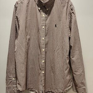 Ralph Lauren Mens XL/TG Brown Check Long Sleeve Button Shirt Small Green‎ Pony